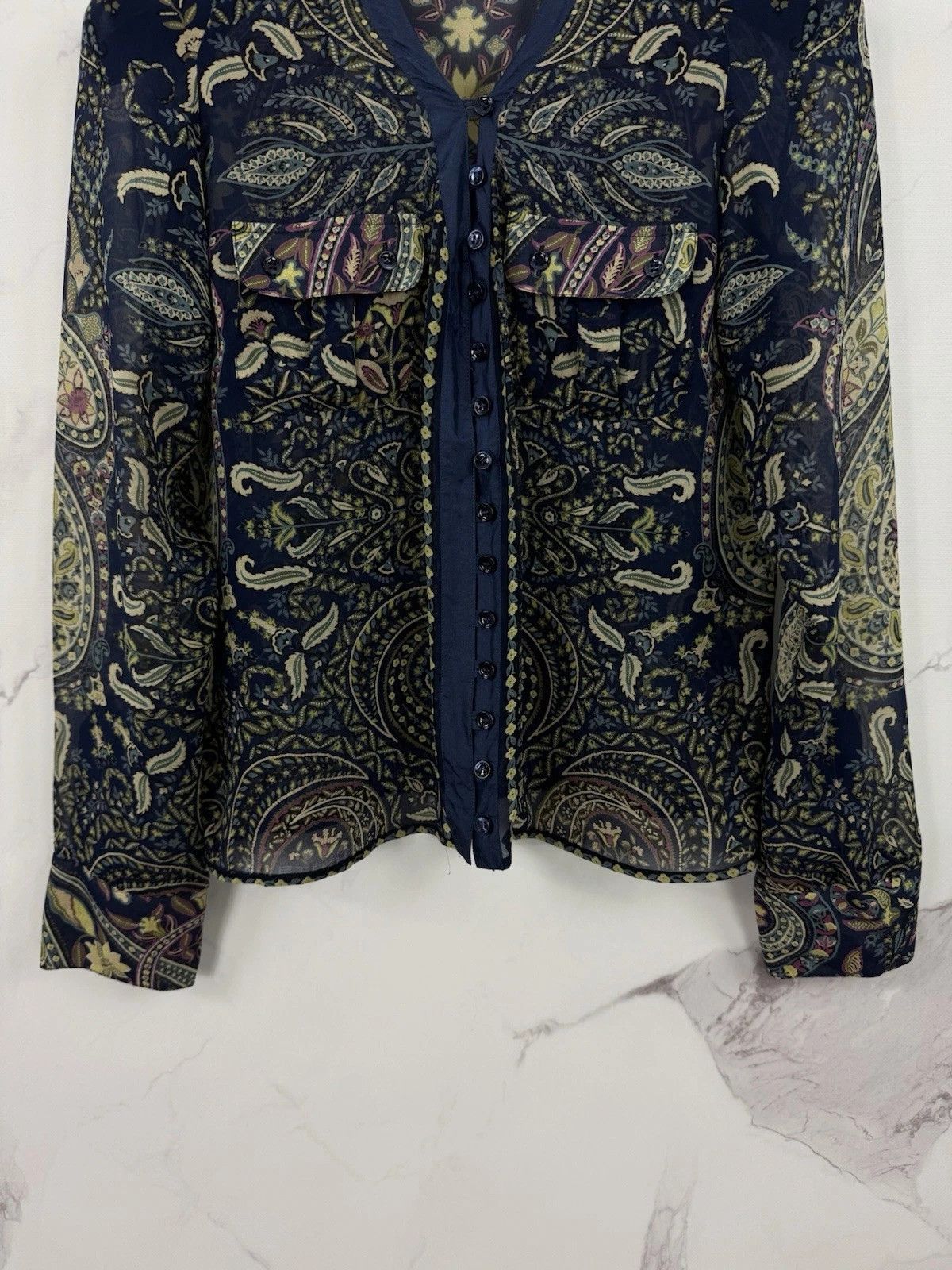Etro Paisley Pattern Silk Blouse Double Pocket Size 44