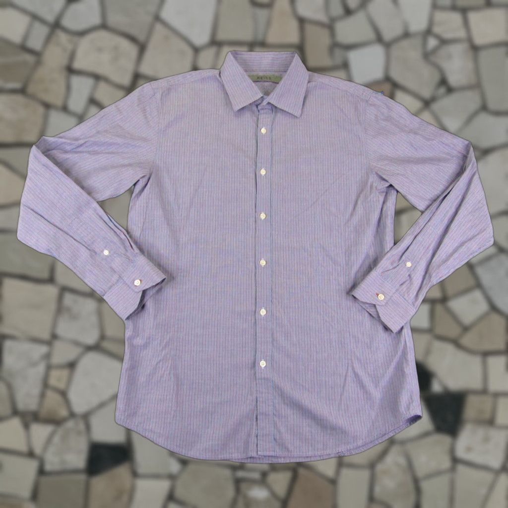 Reiss VINTAGE Reiss Men's Shirt Long Sleeve Cotton Button-Up Blue Red Stripes Casual Business Formal Party Large Size US L / EU 52-54 / 3 - 1 Thumbnail