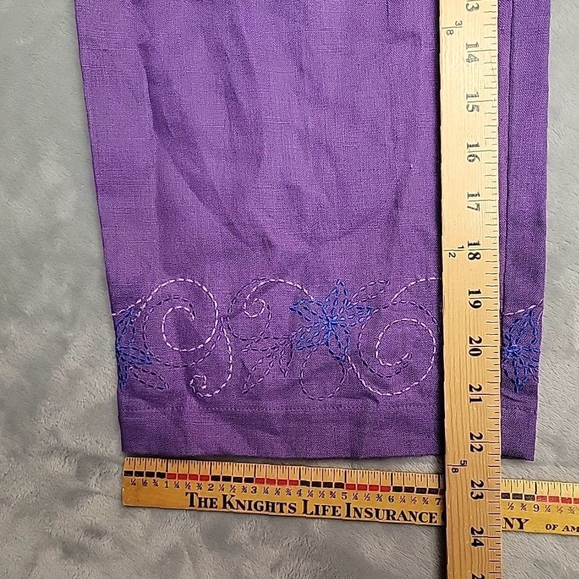 JM Collection VINTAGE JM Collection Linen Pants Womens 8 Purple Linen Cropped Drawstring Embroidered Size 30" / US 8 / IT 44 - 7 Thumbnail