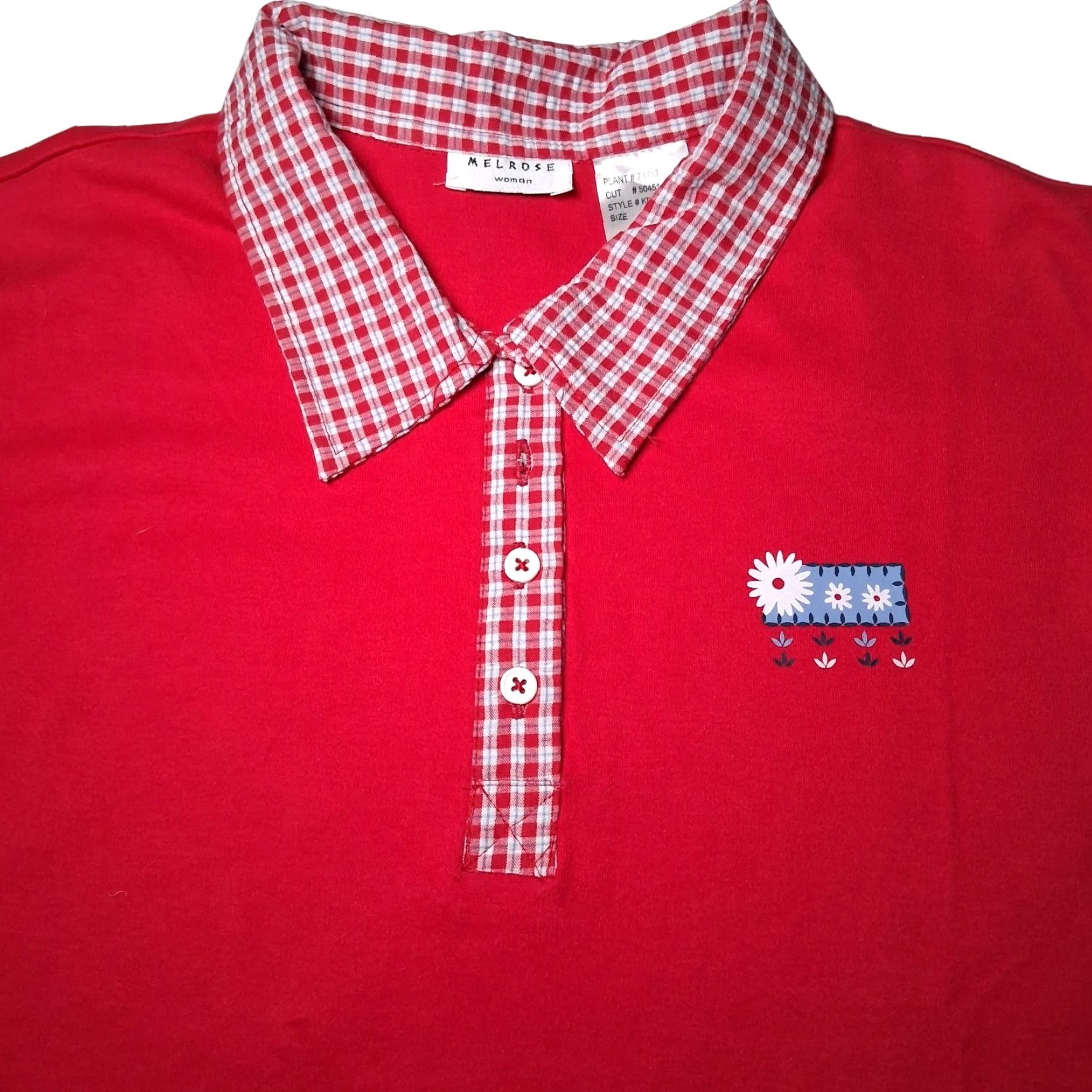 Vintage VINTAGE Melrose Woman Shirt Plus Size 2X Red Collared T Shirt Plaid Daisy Womens 2X Knit Top Shirt Size XXL / US 16-18 / IT 52-54 - 2 Thumbnail