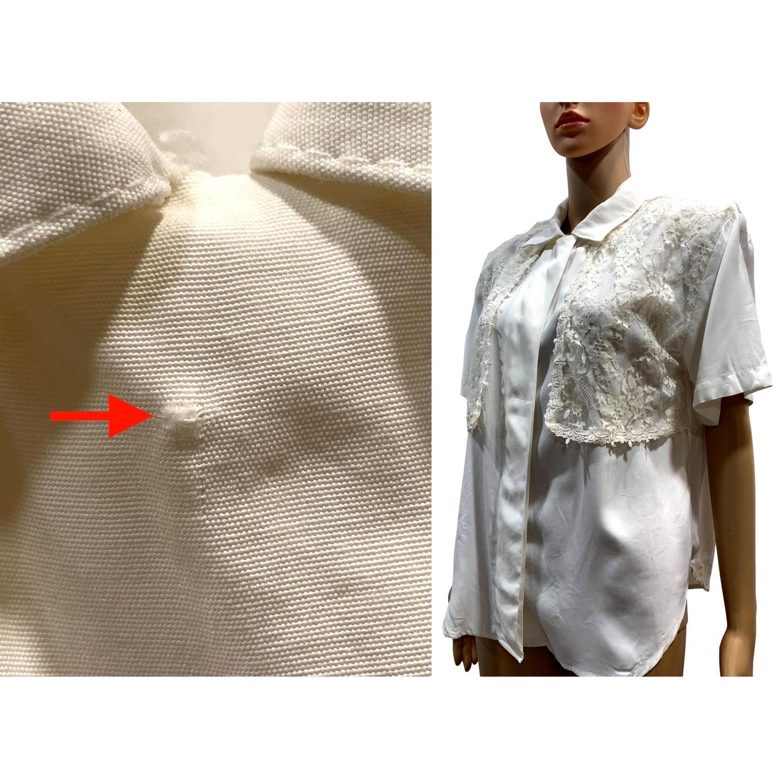 Vintage 80s White Short Sleeve Romantic Blouse w Lace Vest / Shrug Size S / US 4 / IT 40 - 10 Thumbnail
