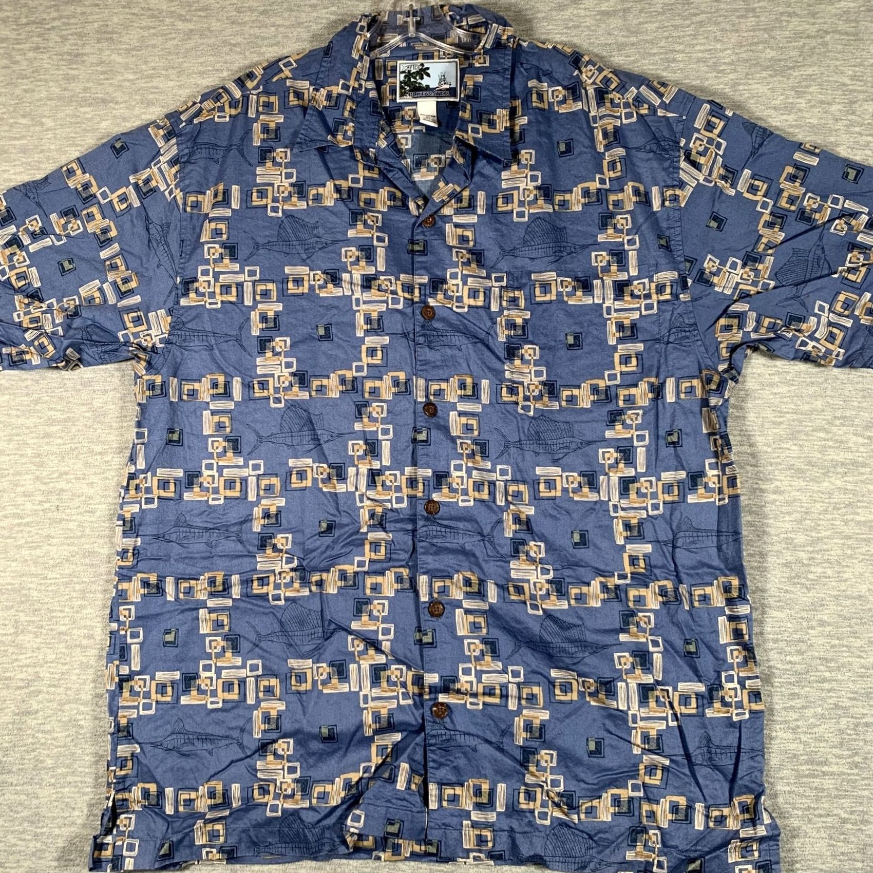 Vintage Bluewater Shirt XL Blue Geometric Fish Short Sleeve Button Front Cotton Mens Size US XL / EU 56 / 4 - 3 Thumbnail