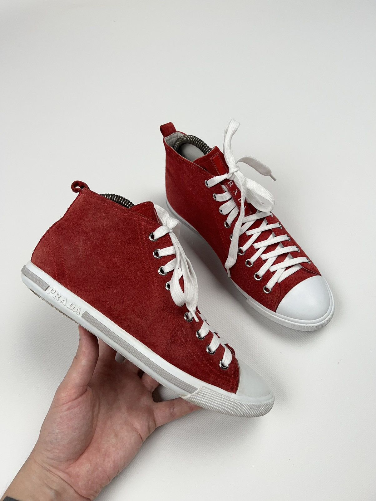 Prada Suede Red Hi Sneakers Shoes