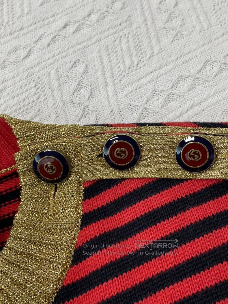 Gucci Gucci Red striped gold full double G knitwear sweater Size S / US 4 / IT 40 - 2 Thumbnail