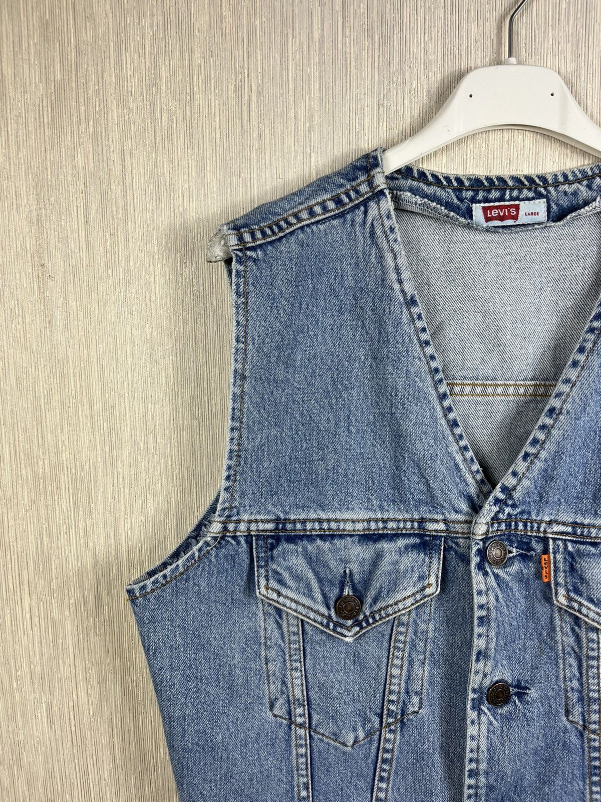 Levi's × Levi's Vintage Clothing × Vintage Vintage 80s Levi’s denim vest jacket sleeveless orange tab Size US L / EU 52-54 / 3 - 4 Thumbnail