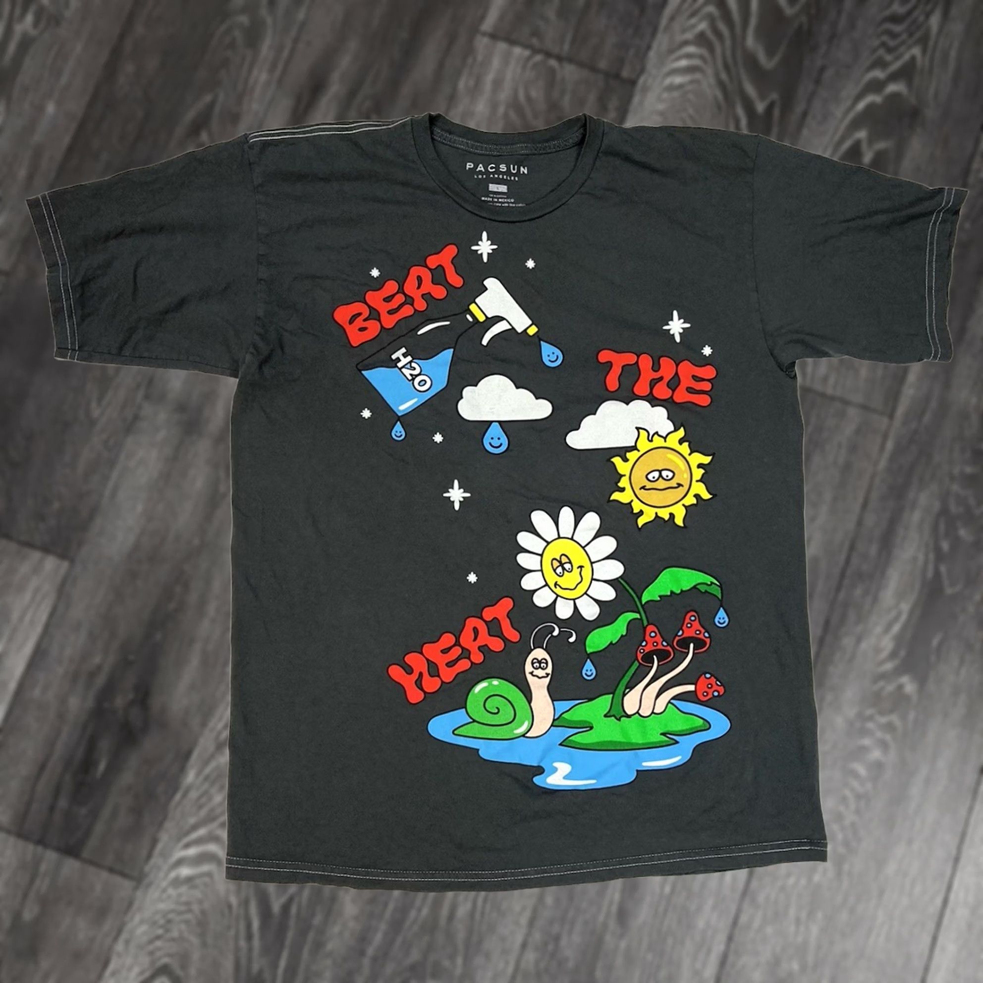 Pacsun Pacsun Graphic Print T-Shirt Men Large Gray Flower Sun Mushroom Crew Neck Short Sleeve PacSun Logo All Seasons Size US L / EU 52-54 / 3 - 1 Thumbnail