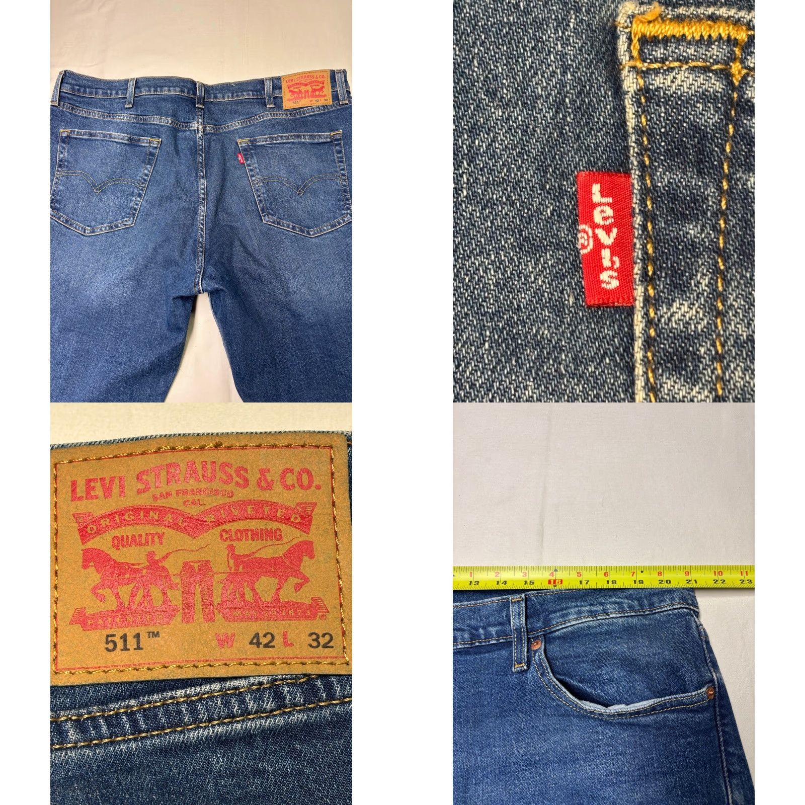 Vintage Levi Strauss Levi's 511 Slim Fit Jeans Men Dark Wash 42x32 Regular Blue Denim 5-Pocket Zipper Logo Stretch Cotton Polyester Elastodiene Casual Jeans Size US 42 / EU 58 - 8 Thumbnail