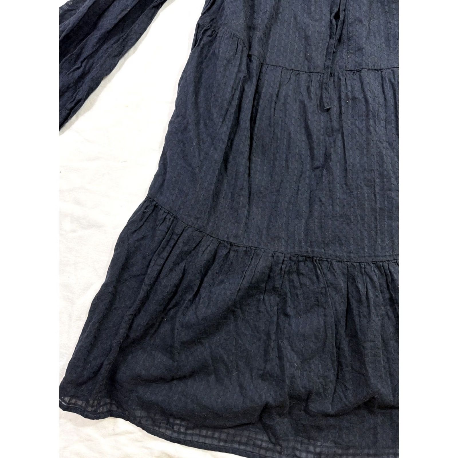 Gap VINTAGE Gap Women’s Medium Tall Tie Front Tiered Mini Dress Black Long Sleeve Cotton Size M / US 6-8 / IT 42-44 - 2 Thumbnail