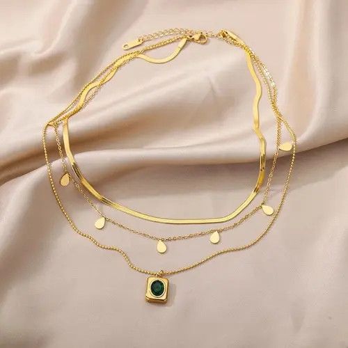 Jewelry Steel Geometry Multilayer Chain Choker Necklace🔥🔥🔥 Size ONE SIZE - 1 Thumbnail