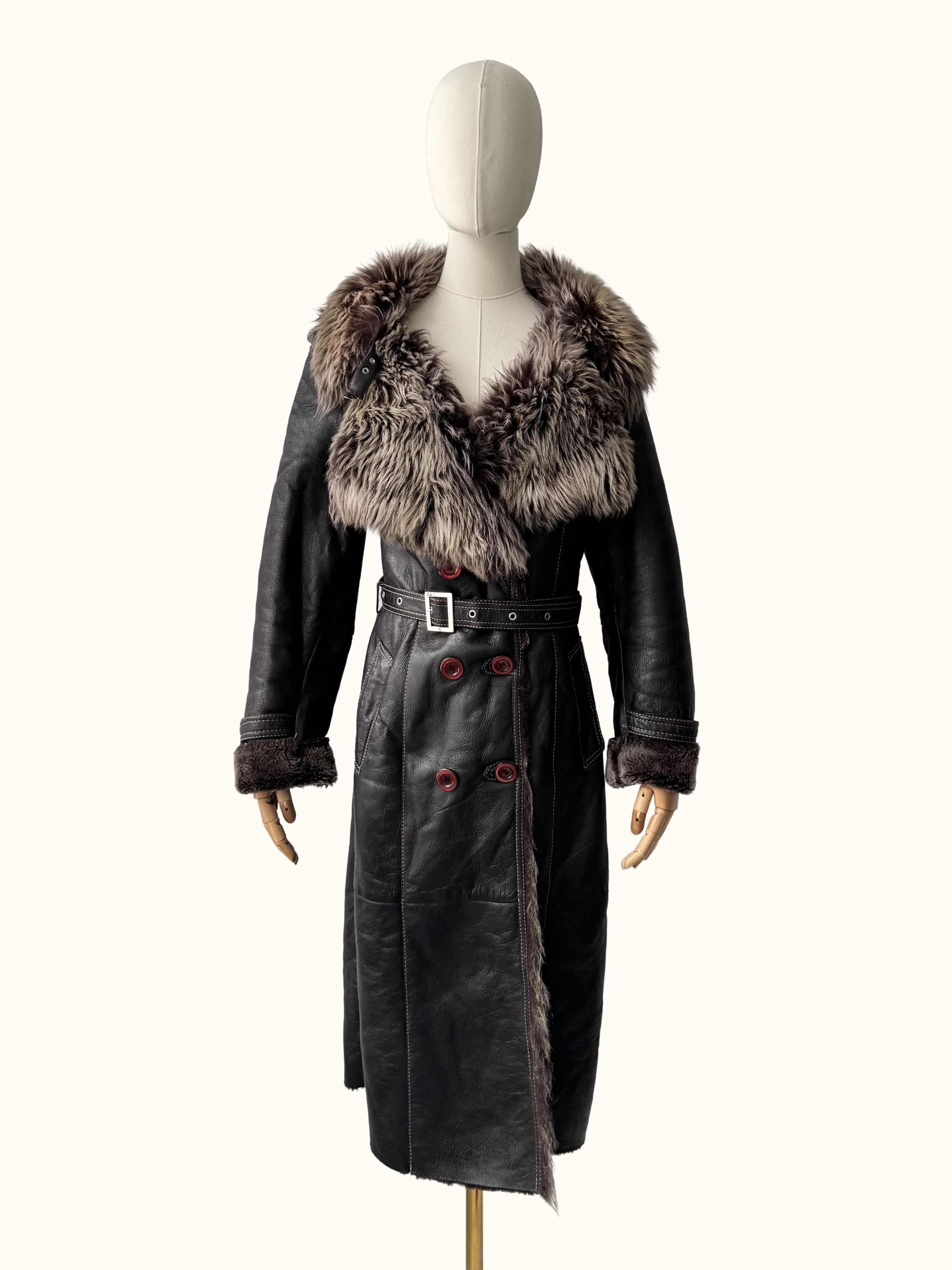 Vintage Real Sheepskin Coat With Belt (B250)D15E2