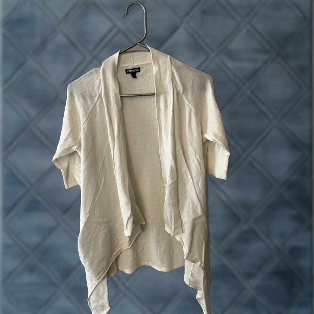 Express Express Open Cardigan Sweater Women’s Large Ivory Solid Short Sleeve Classic Size L / US 10 / IT 46 - 1 Thumbnail