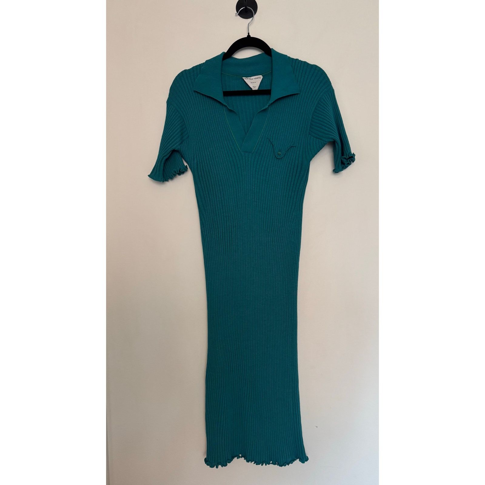 Bottega Veneta Bottega Veneta Duck Green Ribbed Wool Midi Dress Turquoise Size S / US 4 / IT 40 - 6 Thumbnail