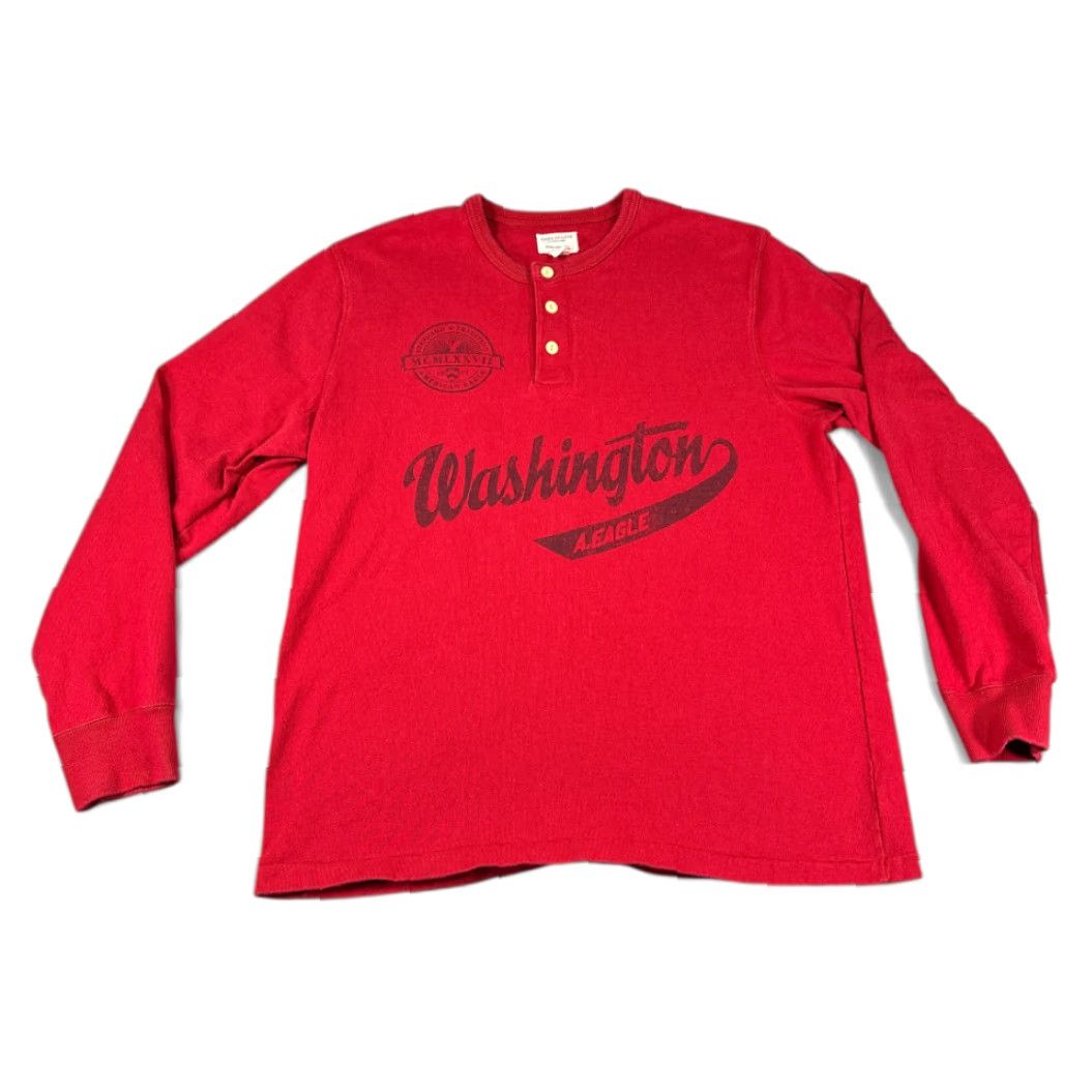 American Eagle Outfitters American Eagle Outfitters Shirt Adult LARGE Red Washington Henley Retro Square Logo Long Sleeve Regular Cotton Tee Size US L / EU 52-54 / 3 - 2 Thumbnail