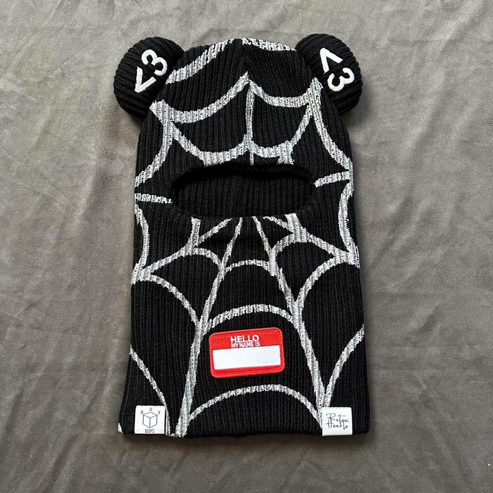Japanese Brand Rare Box Boys Retro Hearts Balaclava Ski Mask Spider Web Blk Size ONE SIZE - 1 Thumbnail