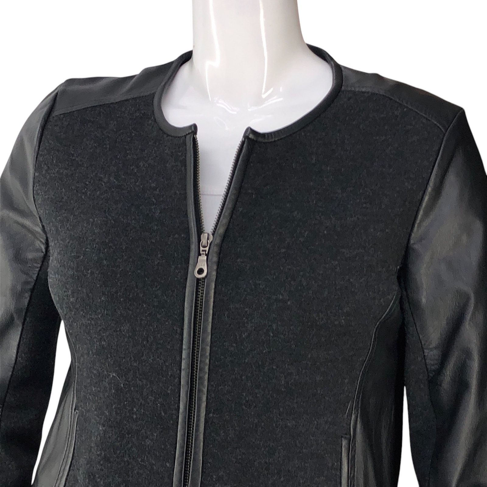 Eileen Fisher Eileen Fisher Size M Jacket Collarless Wool Leather Panel Size M / US 6-8 / IT 42-44 - 2 Thumbnail