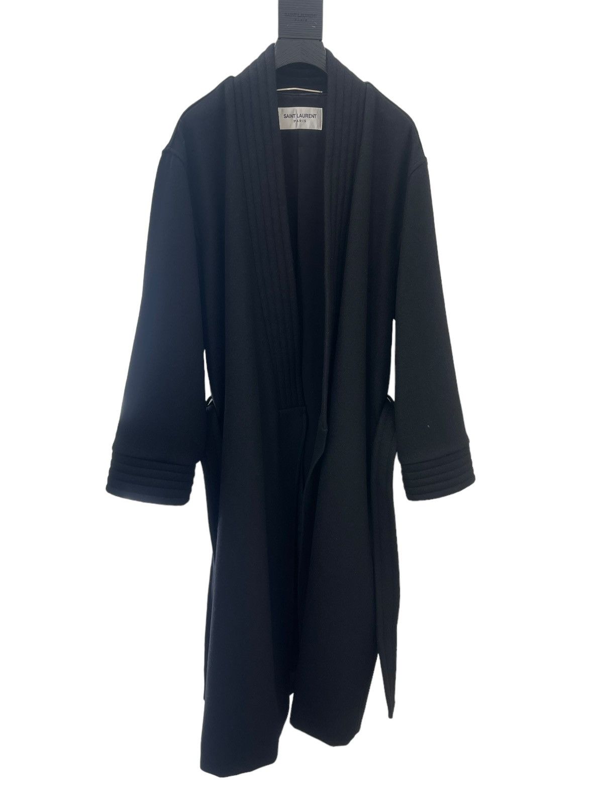 image of Saint Laurent Paris Belted Coat In Wool Felt in Black, Men's (Size Medium)