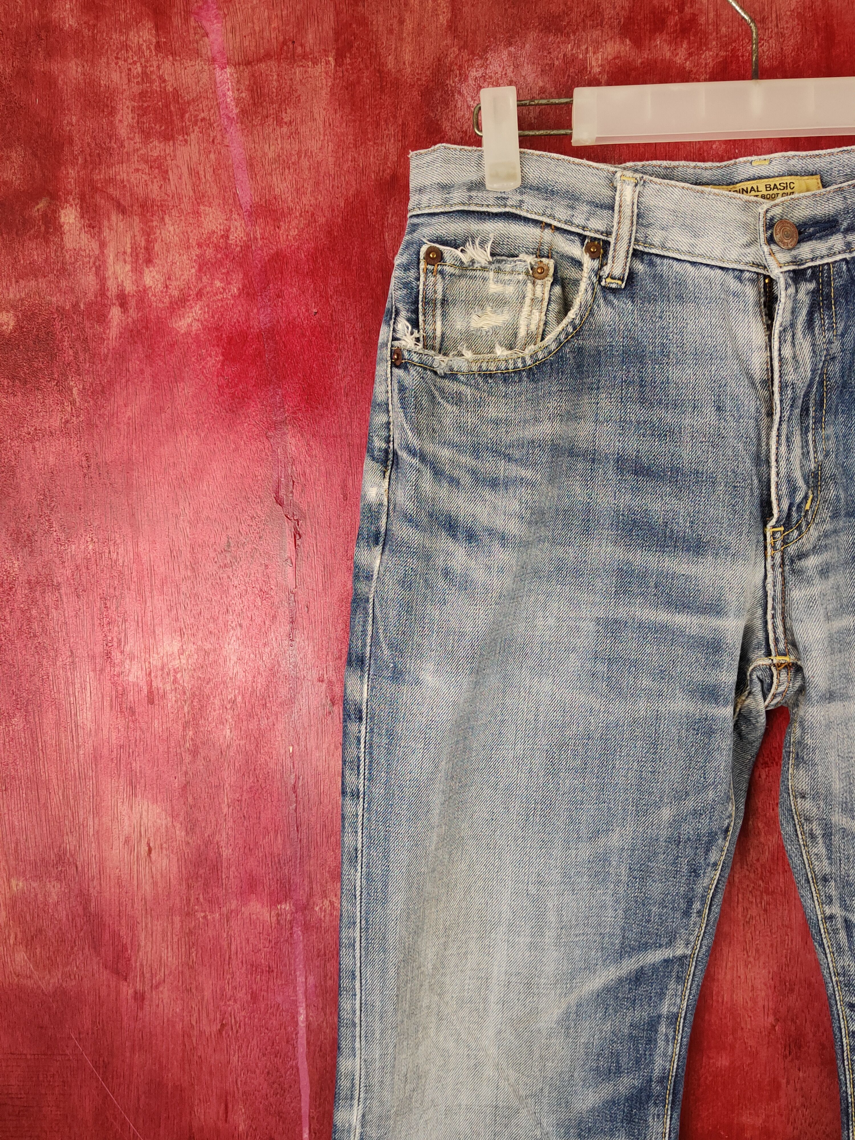 Japanese Brand Uniqlo Blue Faded Distressed Ripped Boot Cut Jeans #S1674 Size US 32 / EU 48 - 3 Thumbnail