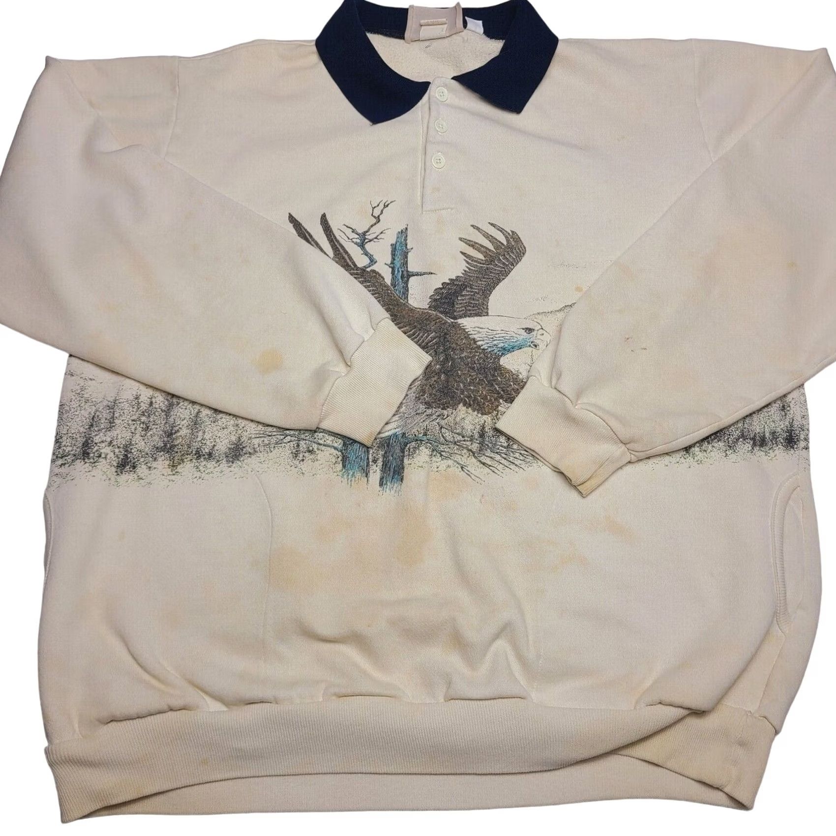 Vintage VINTAGE Traverse Bay Eagle Collared Sweatshirt All Over Print 90's Animal Nature USA Men's Large L Beige Sweatshirt Mens Size US L / EU 52-54 / 3 - 3 Thumbnail