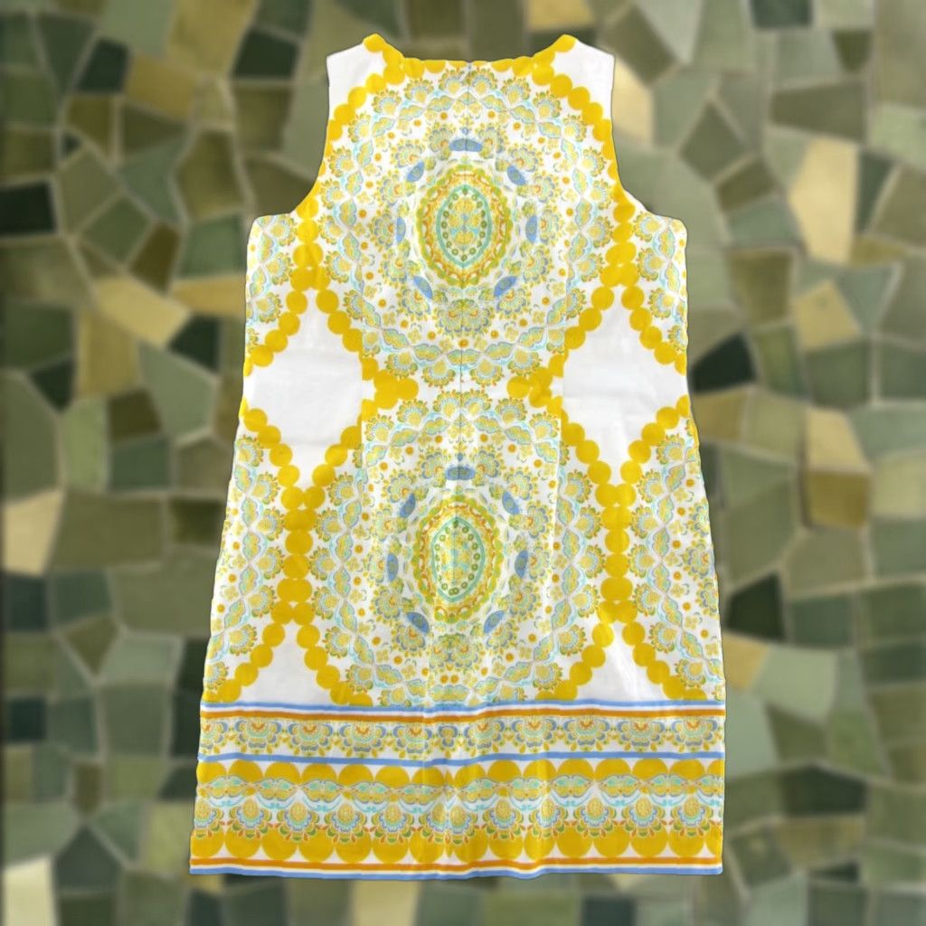 Vintage VINTAGE London Times White Yellow Blue Green Floral Paisley Tank Shift Sun Dress 12 Size XL / US 12-14 / IT 48-50 - 1 Thumbnail