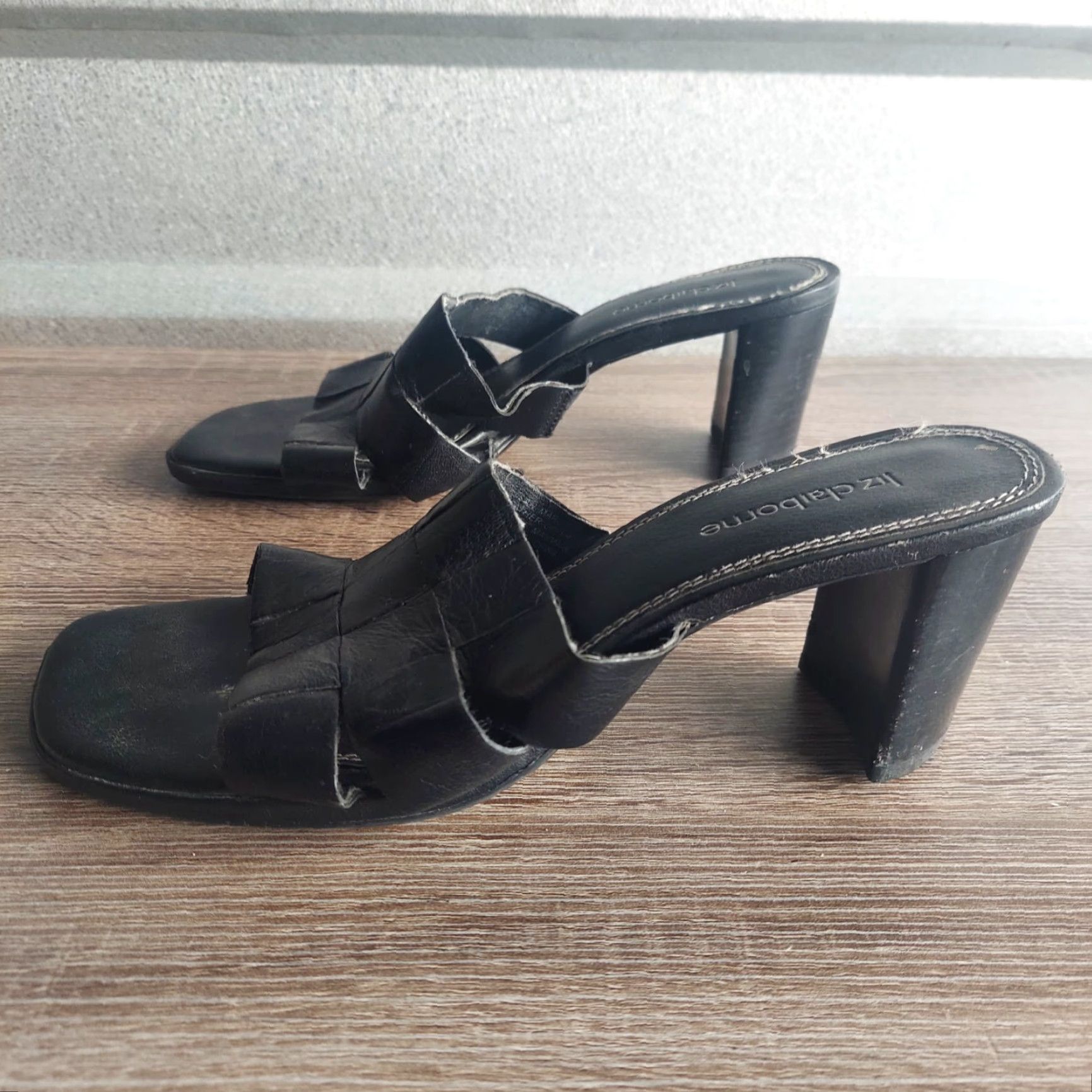 Liz Claiborne Liz Claiborne Women's Black Leather Slides Square Toe Pumps - Size 6.5M Size US 7 / IT 37 - 5 Thumbnail