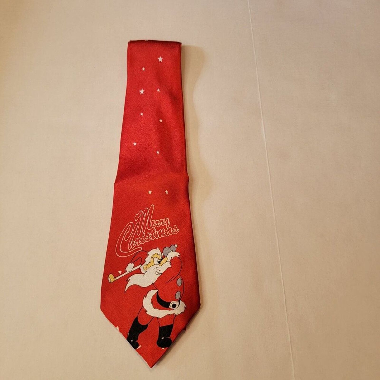 Other Funtyme Christmas Tie Golfing Santa Red w/ White Stars Size ONE SIZE - 2 Thumbnail