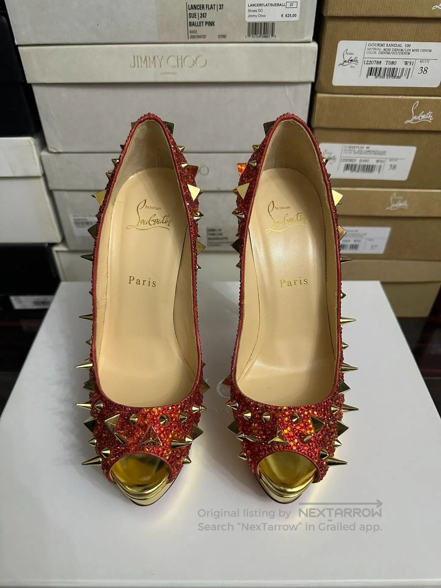 Christian Louboutin Christian Louboutin Red Crystal Heels. Size US 7.5 / IT 37.5 - 2 Thumbnail