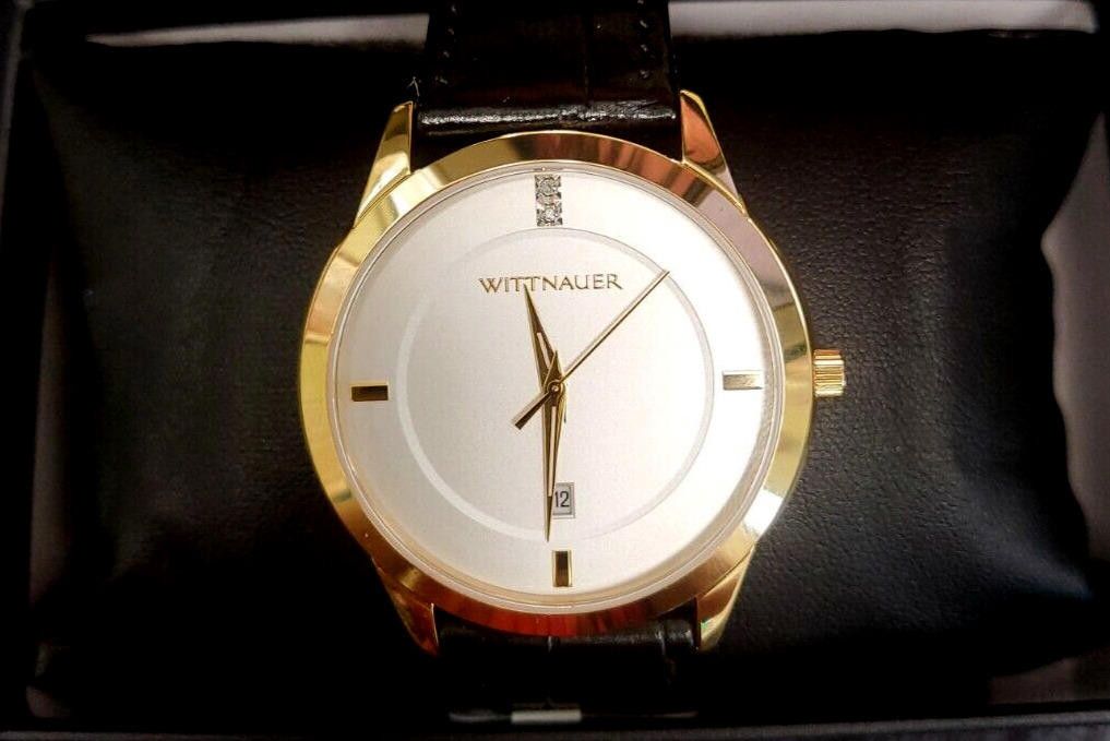 image of Wittnauer Pie Pan Men’S Diamond Dial Cocktail Watch in Gold, Men's