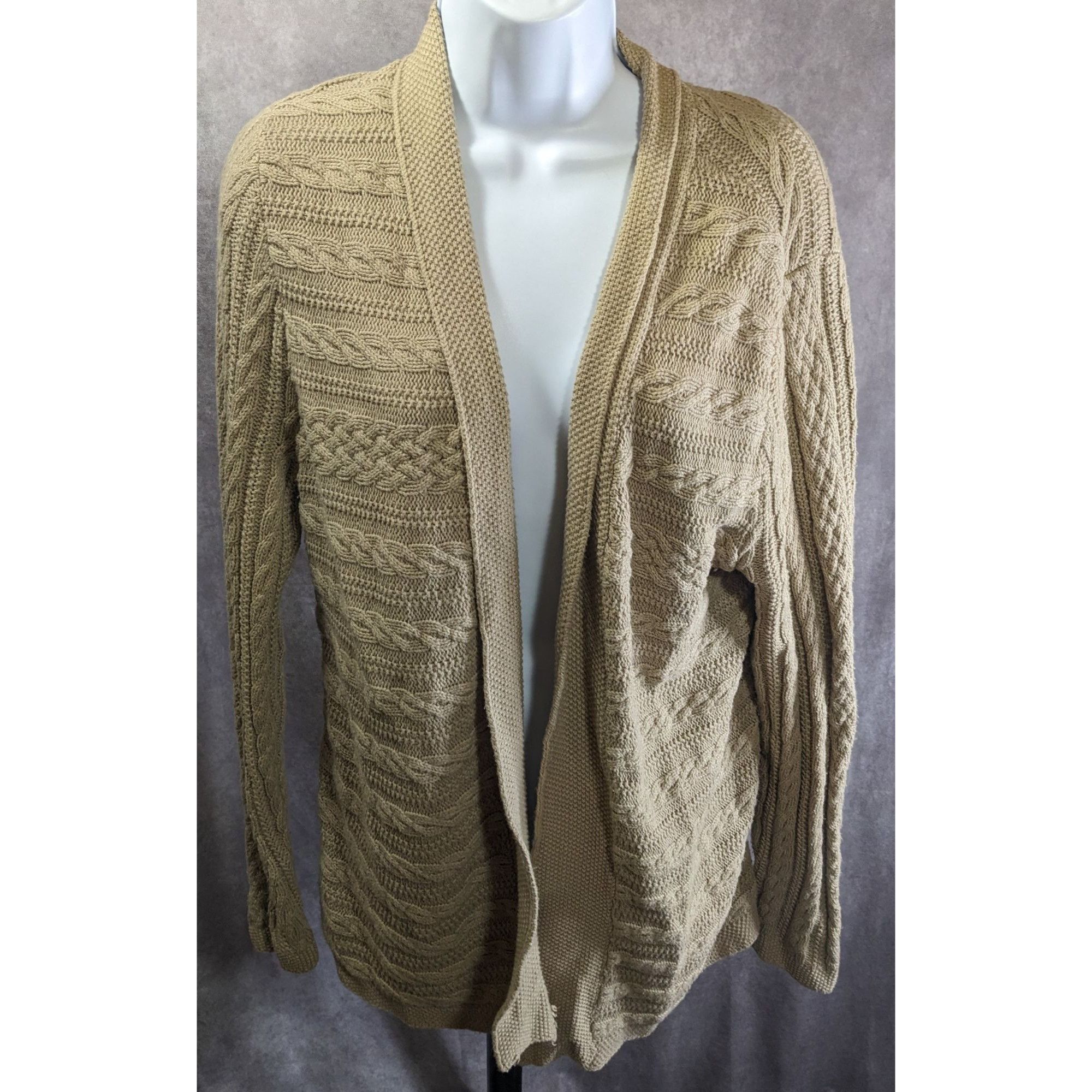 Croft & Barrow Croft & Barrow Preppy Beige Open-Front Cable-Knit Cardigan Size L / US 10 / IT 46 - 3 Thumbnail