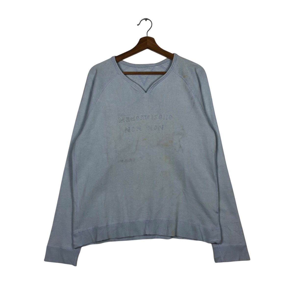 Issey Miyake 📌Baby Blue Vintage Sweatshirt Mademoiselle Non Non Big Logo Size US M / EU 48-50 / 2 - 2 Thumbnail