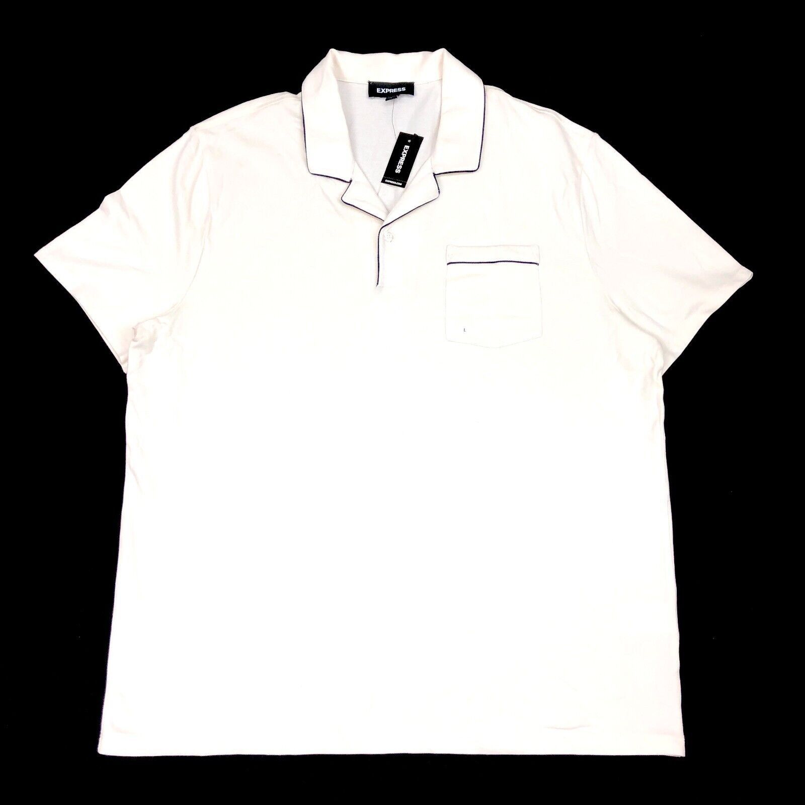 Express NWT Express Mens Polo White Cream black Trim Shirt Large L Size US L / EU 52-54 / 3 - 1 Thumbnail