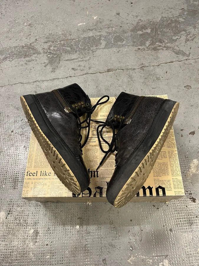 Designer × John Galliano × Vintage 2000s John Galliano Black Eroded Leather High Shoes Size US 7 / EU 40 - 3 Thumbnail