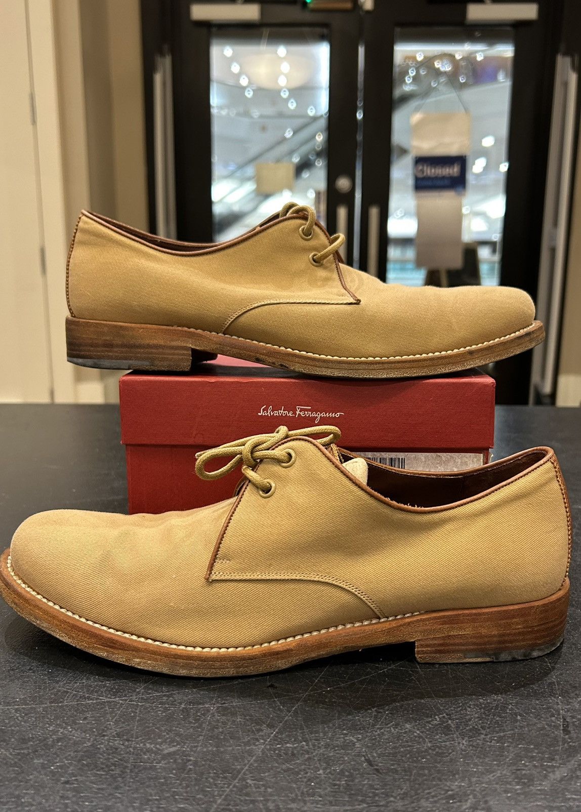 Salvatore Ferragamo Salvatore Ferragamo Canvas/Leather Oxford Shoes Size US 9 / EU 42 - 1 Thumbnail