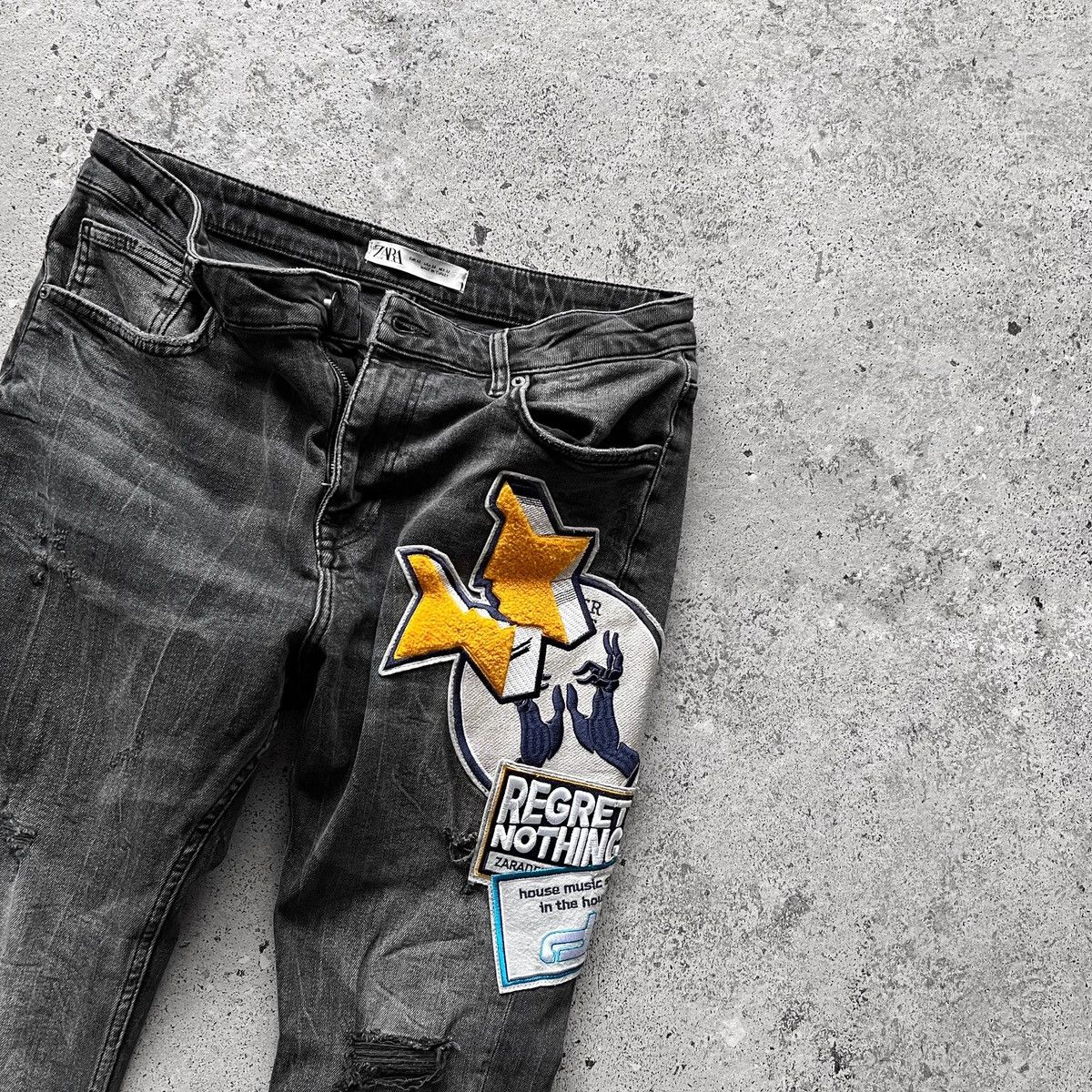 Designer × Zara Zara Man “Regret Nothing” Gray Denim Straight Jeans Zipper Size US 32 / EU 48 - 5 Thumbnail