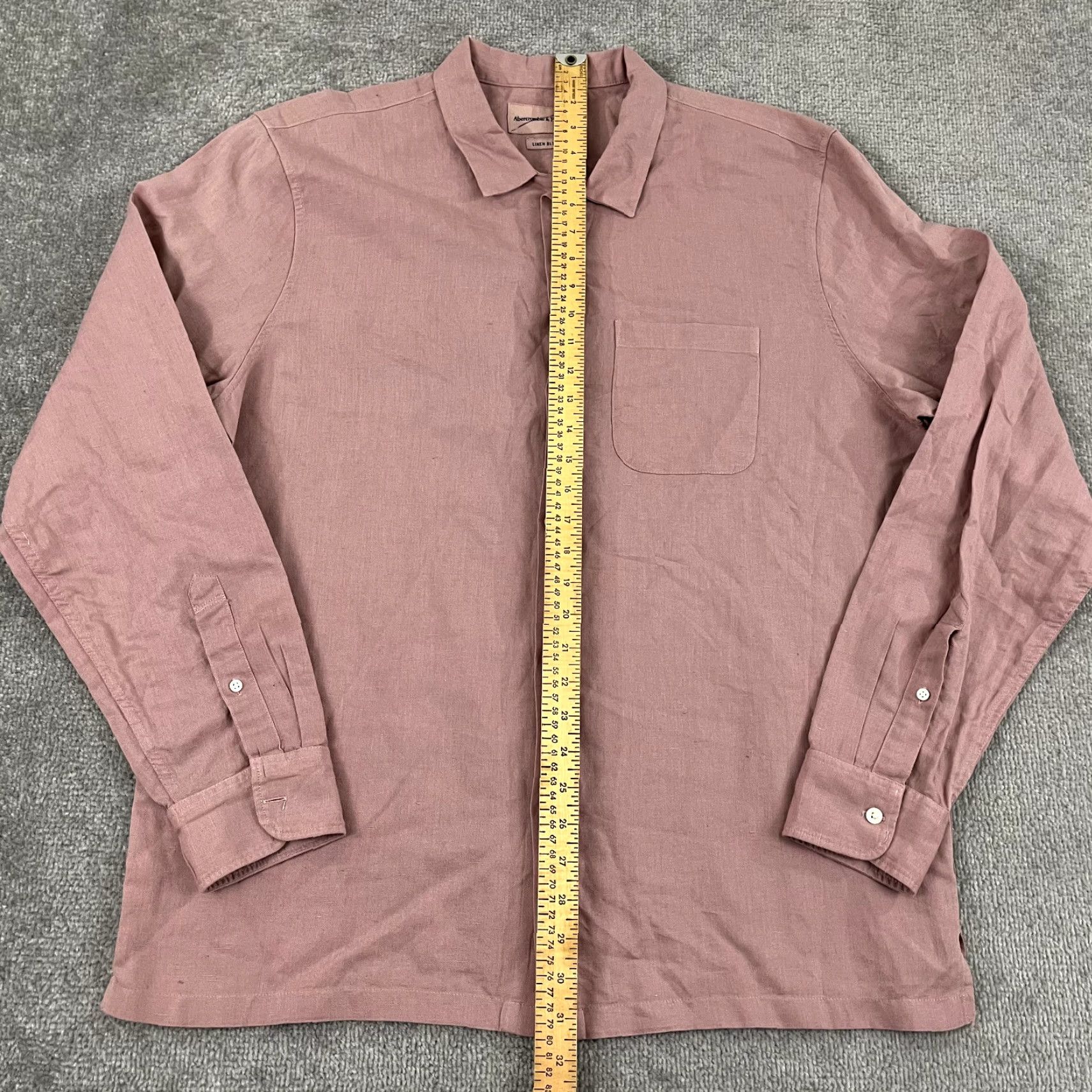 Abercrombie & Fitch ABERCROMBIE & FITCH Shirt Mens Extra Large Dark Pink Linen Button Up Long Sleeve Size US XL / EU 56 / 4 - 3 Thumbnail