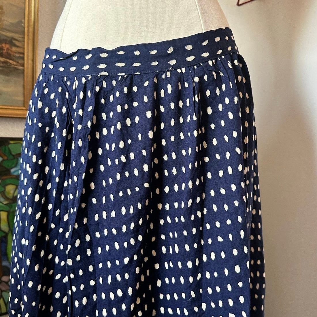 Handmade handmade blue white polka dot button up maxi skirt Size 30" / US 8 / IT 44 - 2 Thumbnail