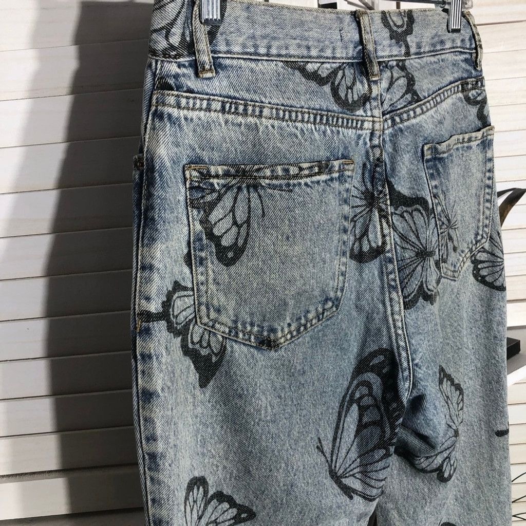 Pacsun Butterfly Jeans High Waisted Straight Leg Raw Hem Blue 26 Size 26" / US 2 / IT 38 - 7 Thumbnail