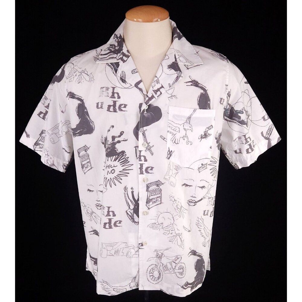 Rhude Rhude Doodle Hawaiian Shirt Size XS White Gray Unisex style Size US XS / EU 42 / 0 - 1 Thumbnail
