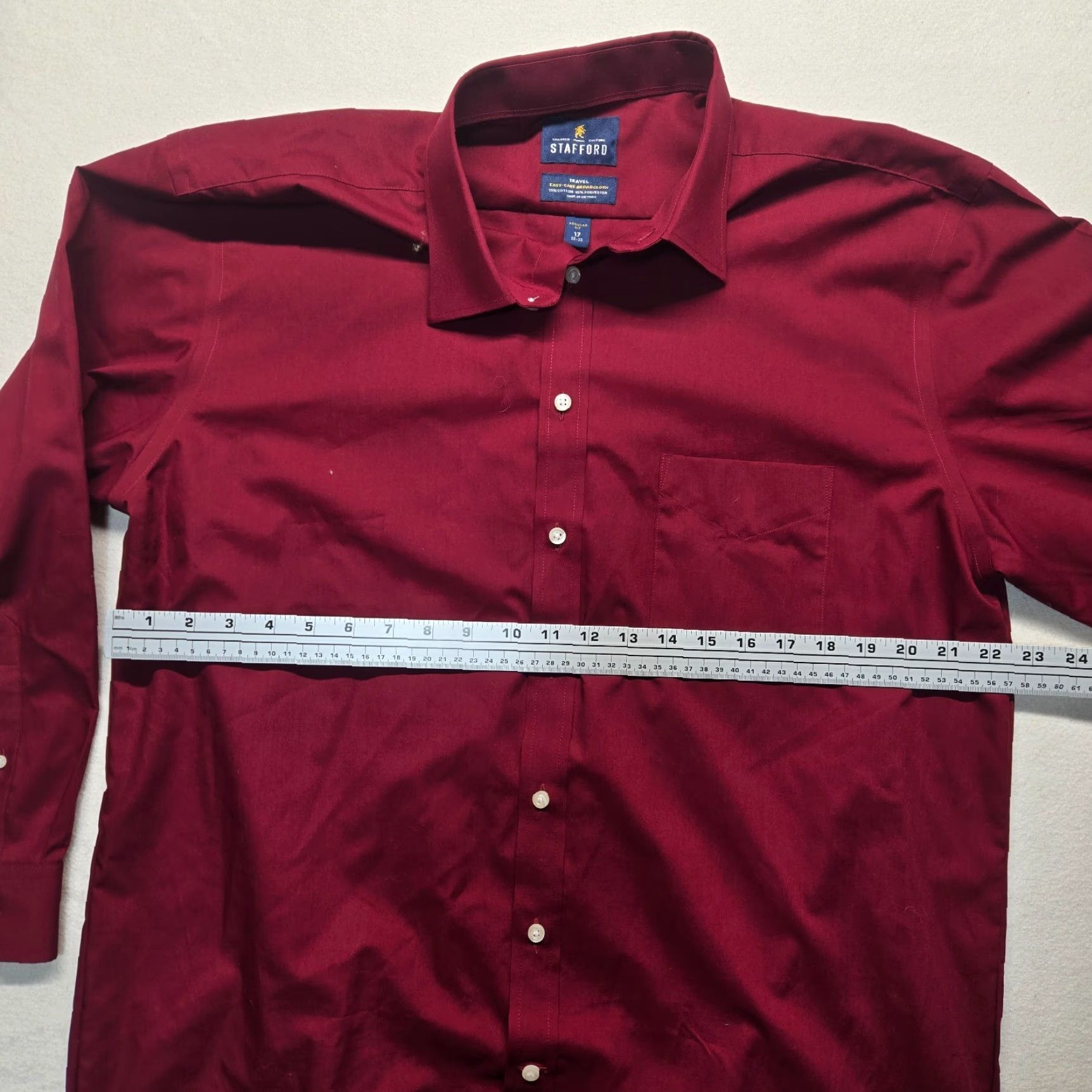 Stafford VINTAGE Stafford Men's Button-Up Shirt Casual Travel Solid Red Long Sleeve 17 32-33 Easy Care Size US XL / EU 56 / 4 - 4 Thumbnail
