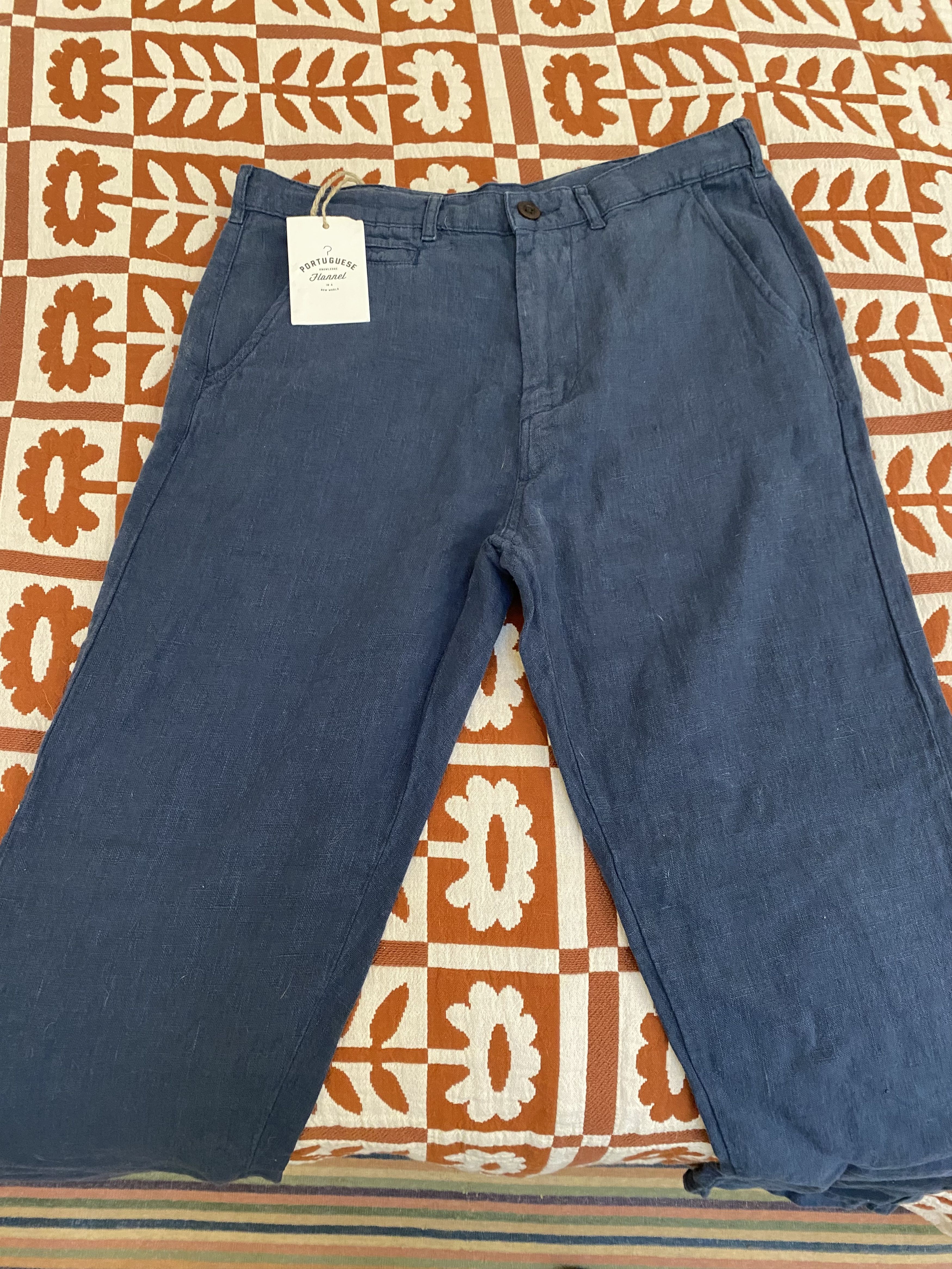 Portuguese Flannel Brand New Portuguese Flannel Medium Linen Trouser in Navy Size US 32 / EU 48 - 3 Thumbnail