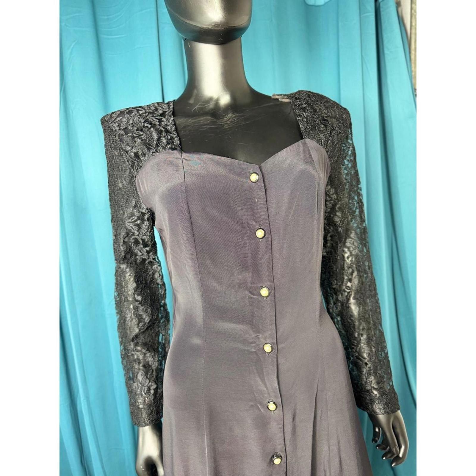 Other Vintage Jody California Black Lace Sleeve Maxi Dress 13 Size XL / US 12-14 / IT 48-50 - 4 Thumbnail