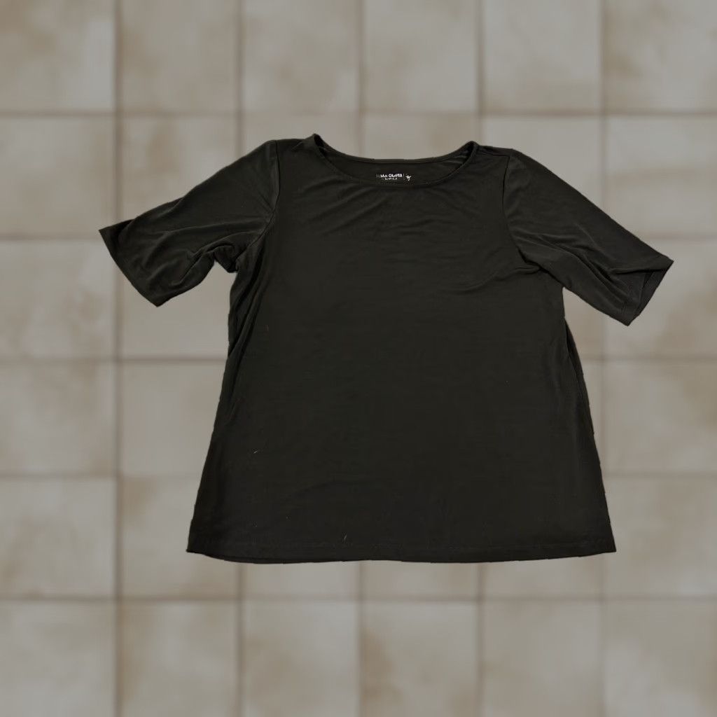 Vintage Susan Graver Blouse Shirt Womens Large Black Short Sleeve Knit Polyester Spandex Casual Solid Regular Classic None Size L / US 10 / IT 46 - 1 Thumbnail