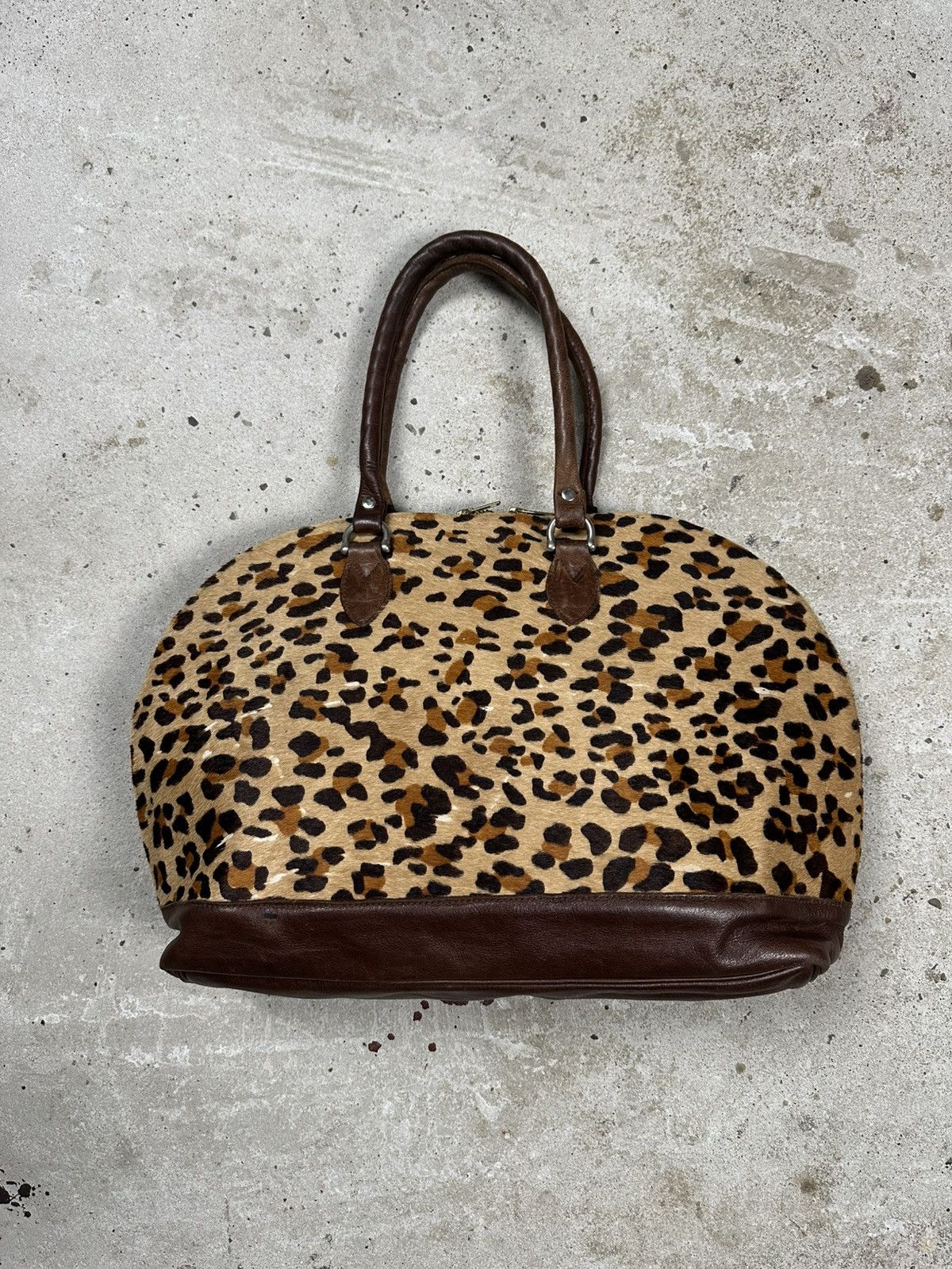 Japanese Brand Vintage 90s Leopard Print Fur & Leather Hand Bag Size ONE SIZE - 2 Thumbnail