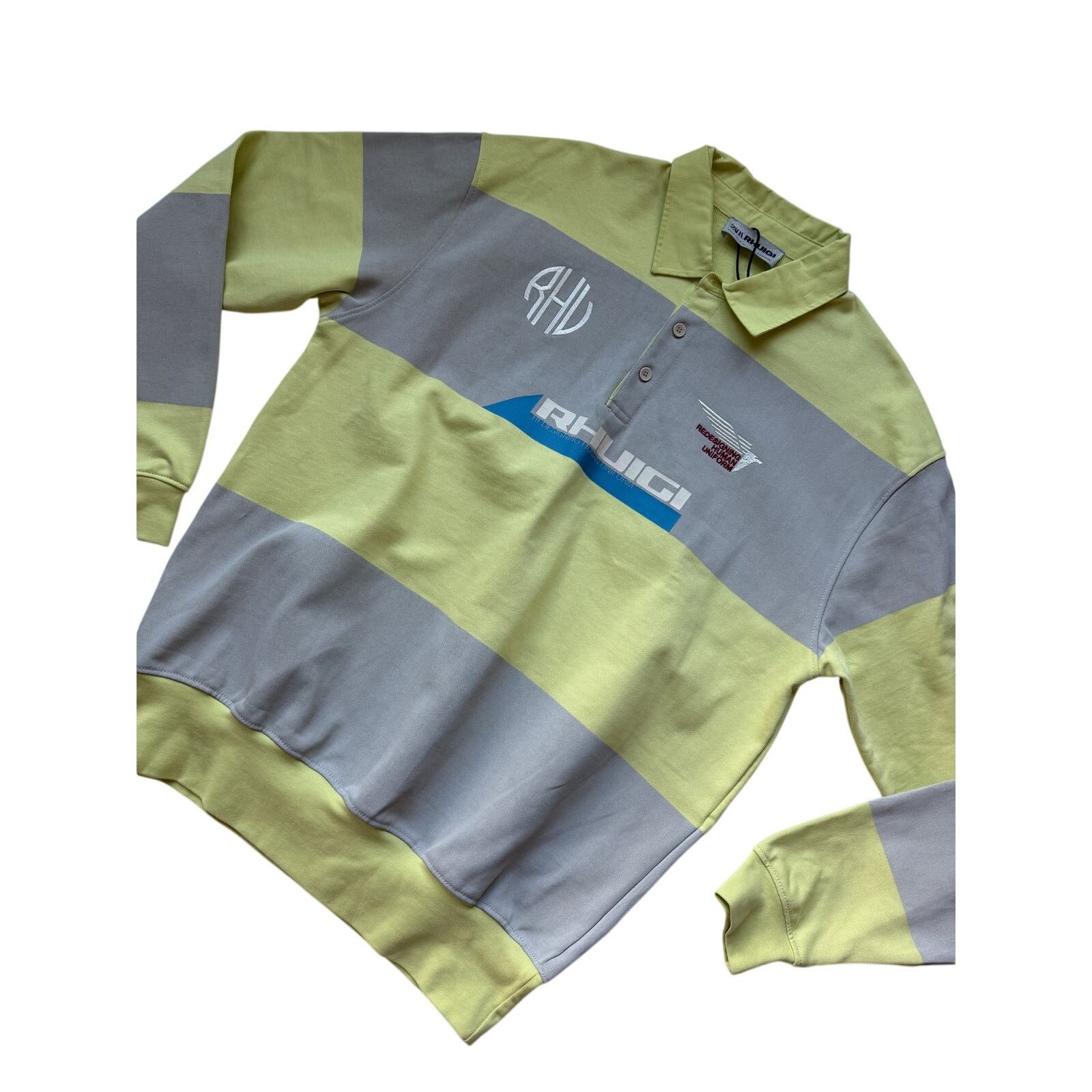 Rhude × Zara Zara x Rhude Lime Green Gray Striped Long Sleeve Rugby Polo Size US L / EU 52-54 / 3 - 1 Thumbnail