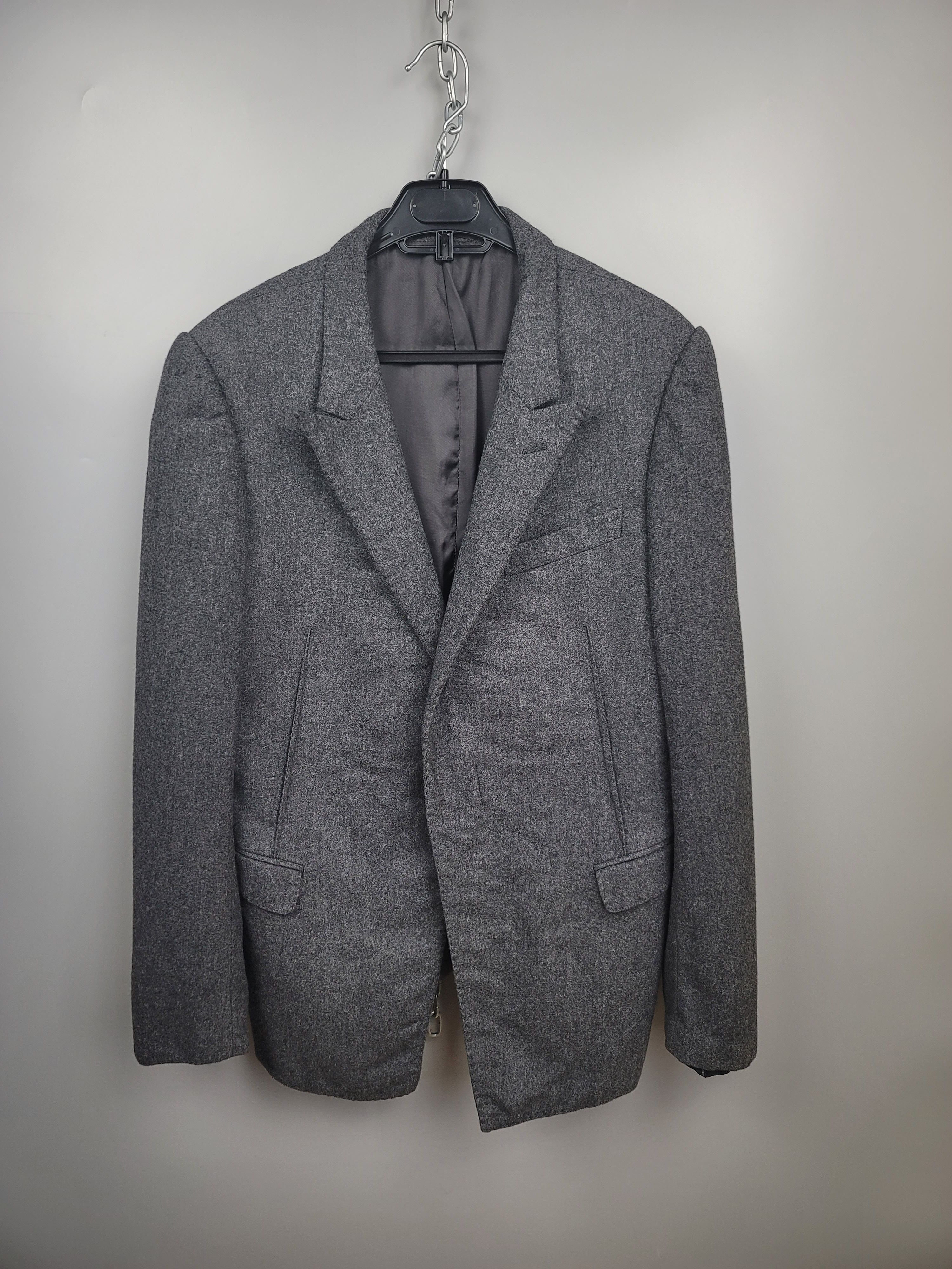 image of Lanvin Grey Wool Peak Lapel Hidden Closure Blazer Jacket Size 52 It, Men's