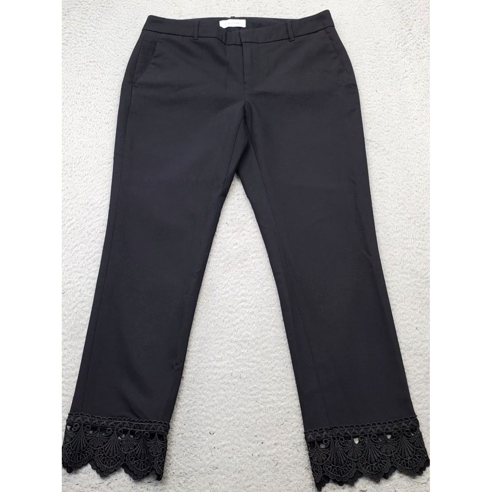 Calvin Klein Calvin Klein Womens Pants 4 Black Ankle Flat Front High Waist Lace Embroidery Hem Straight Fast Shipping Size 27" / US 4 / IT 40 - 2 Thumbnail