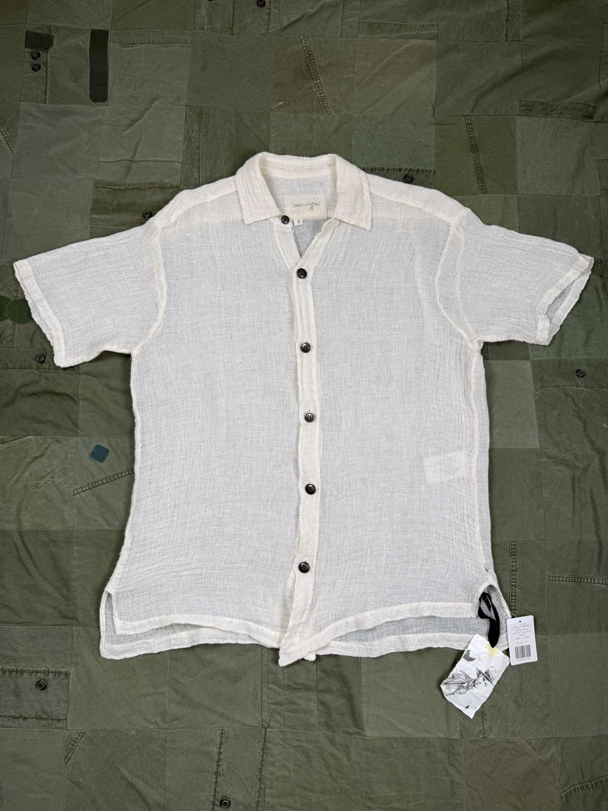 Greg Lauren Ivory Mesh Short Sleeve Shirt Size US L / EU 52-54 / 3 - 1 Thumbnail