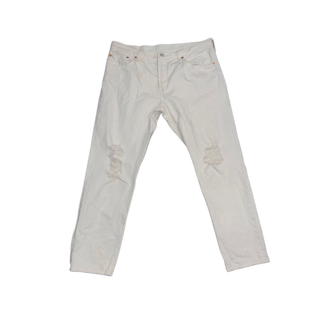Levi's 501 Button Fly White Distress Denim Jeans Pants Size 31x32 Size 31" - 1 Thumbnail