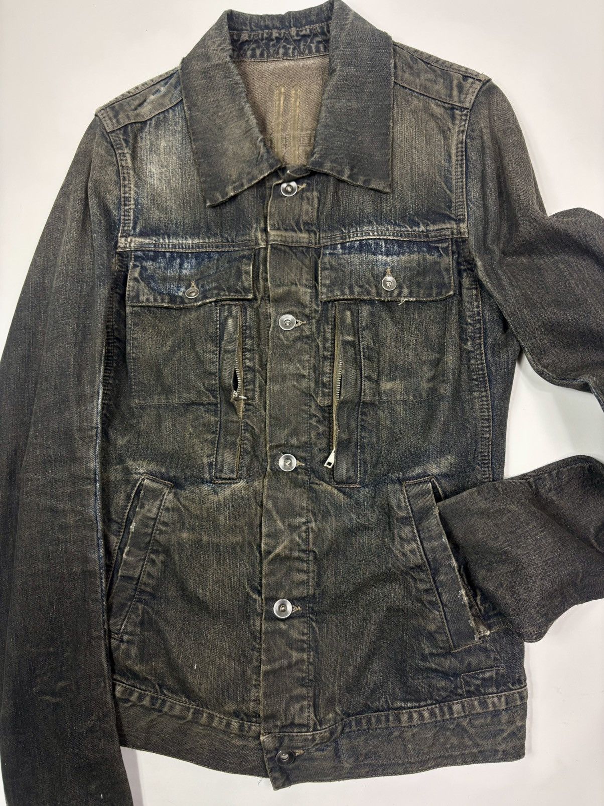 Rick Owens Rick Owens FW07 Exploder Mud Dust Wash Trucker Denim Jacket Size US XS / EU 42 / 0 - 4 Thumbnail