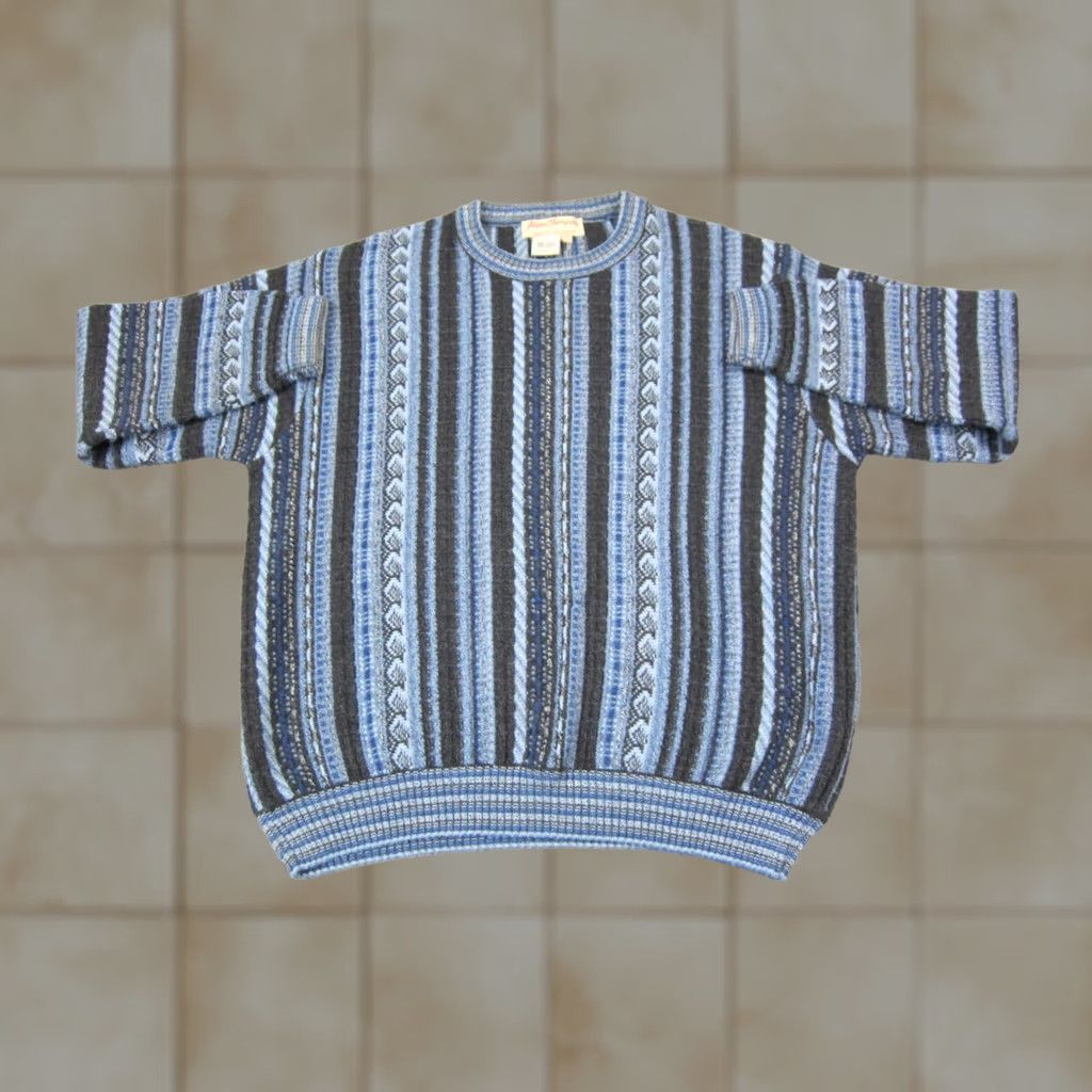 Jim Thompson VINTAGE Norm Thompson Sweater Mens M Blue Striped Knit Wool Crew Neck Pullover Italy 80s 90s Mens Size US M / EU 48-50 / 2 - 1 Thumbnail