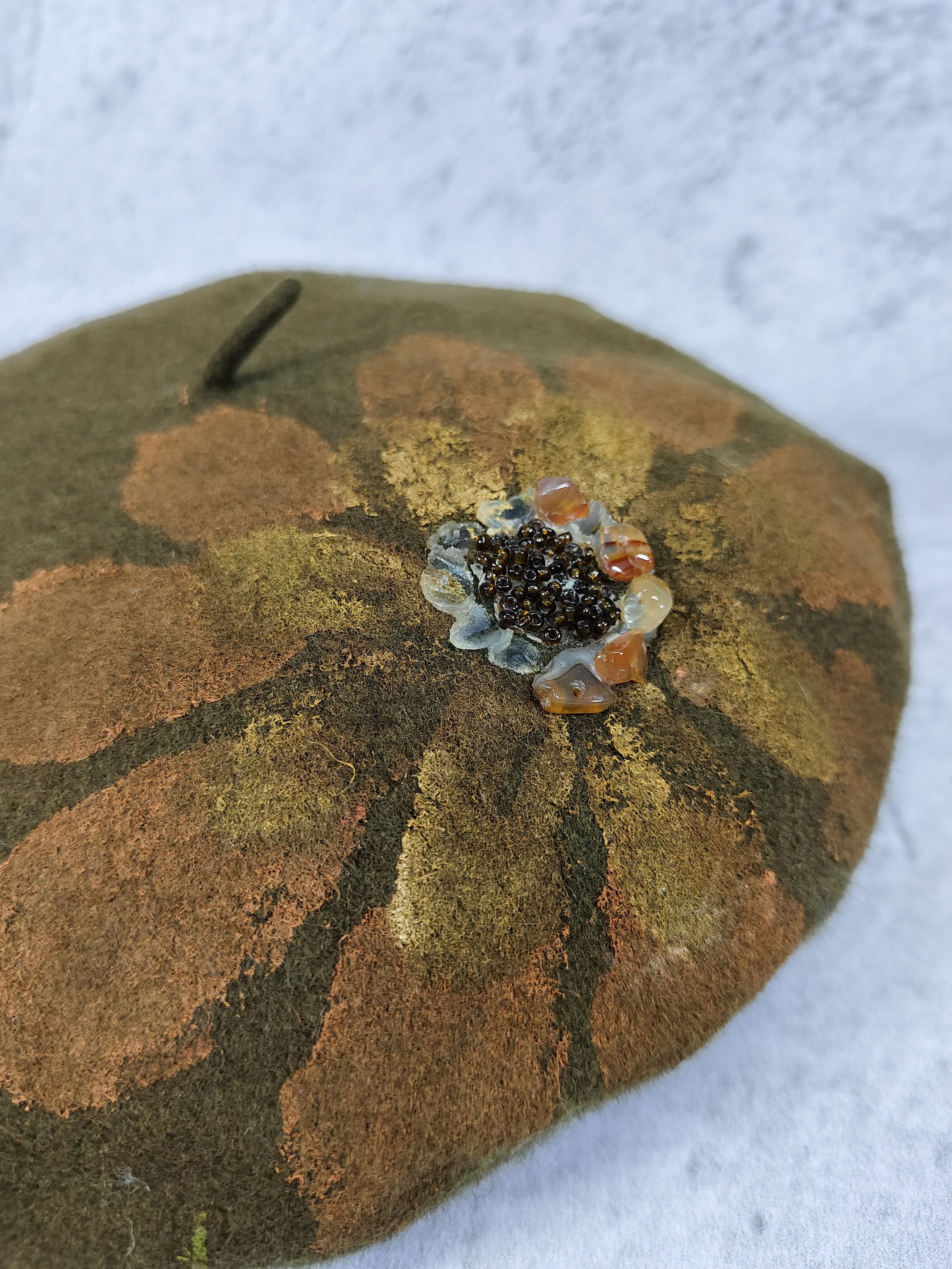 Vintage 90s COMPLIT🇮🇹 Hand Painted Floral Beaded Artisan Beret Hat Size ONE SIZE - 6 Thumbnail